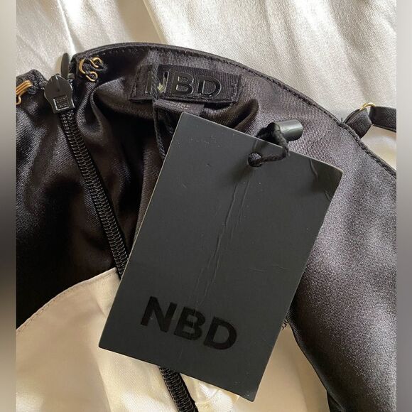 NBD Quenby Jumpsuit Black & Ivory satin bow accent one piece party Revolve L - Picture 13 of 13